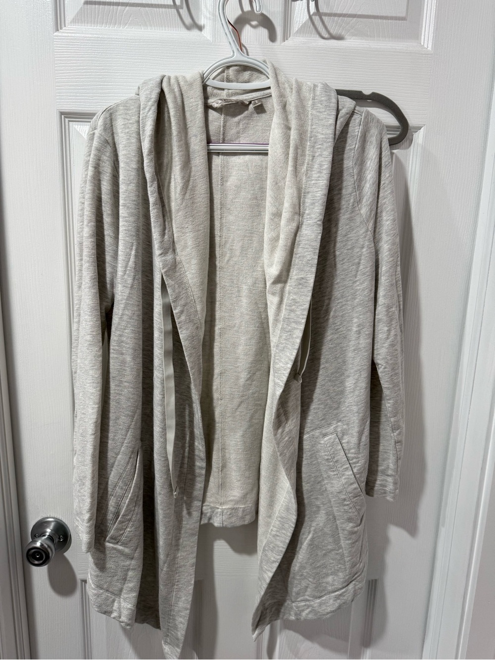 Athleta Light Gray Open-Front Hooded Cardigan